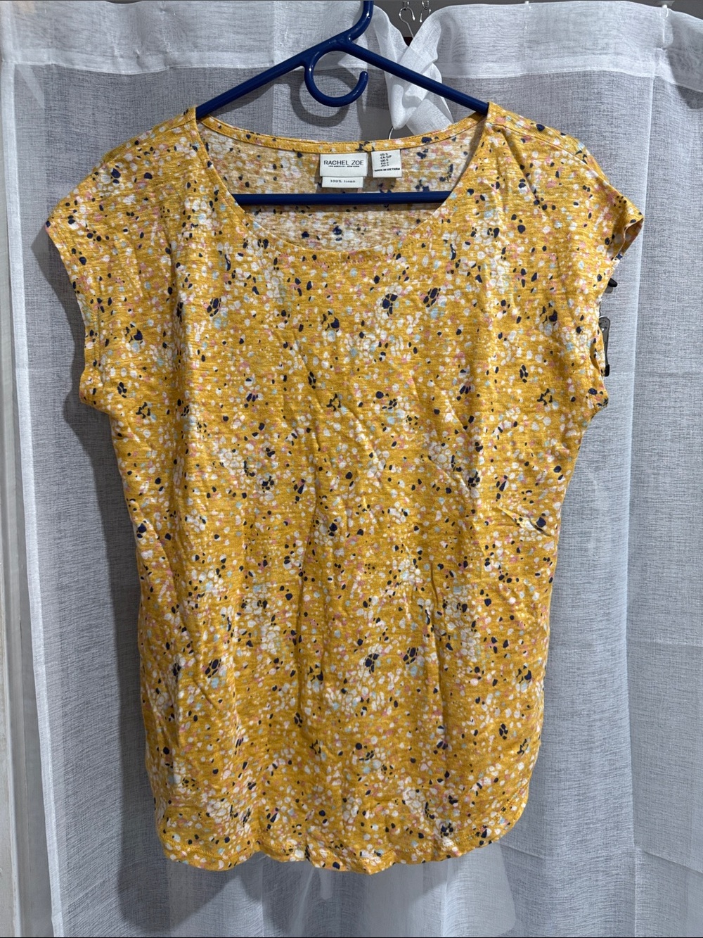 Rachel Zoe Mustard Yellow Speckled Cap-Sleeve Top